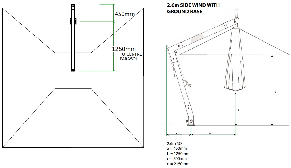 small cantilever parasol measurements with in ground base